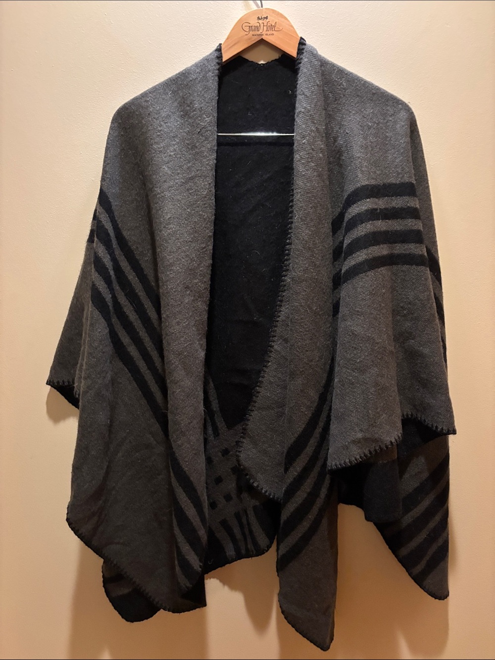 BB Dakota Gray and Black Striped Open-Front Poncho